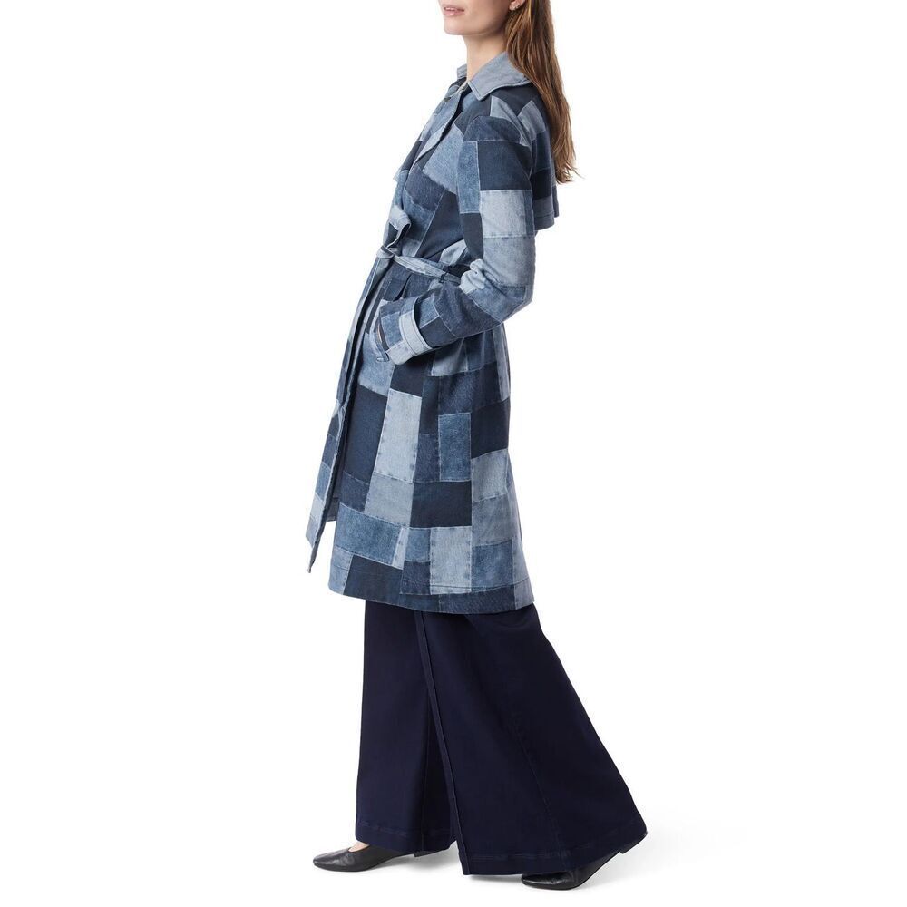 DO by Dee Ocleppo Denim Patchwork Cassie Belt Trench Coat Medium - Picture 3 of 4